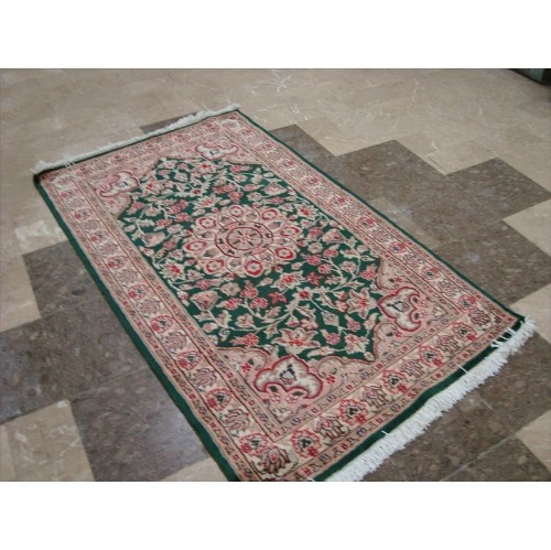 Ahmedani Royal Dark Green Ivory Beauty Floral Oriental Rug Hand Knotted Wool Silk Carpet 5.1' x 3.1' Area Rug - Dark Green