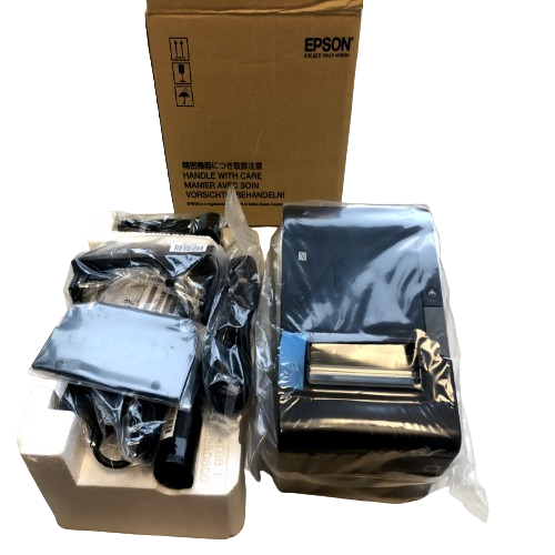 Boîte ouverte - NOUVELLE imprimante de reçus thermique 338&nbsp;A TM-M T88VI d'Epson - USB, Ethernet, série avec adaptateur PS-180