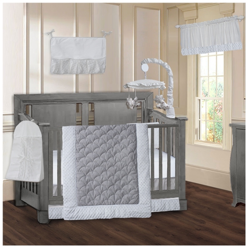BABYFAD  Minky 9 Piece Baby Crib Bedding In White