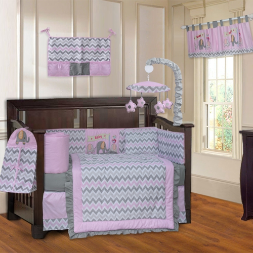 pink elephant baby bedding