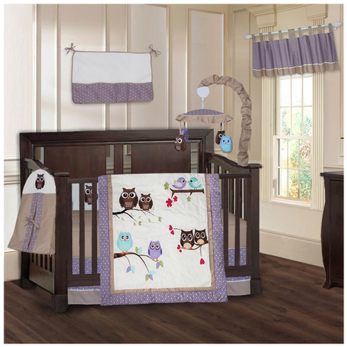 BABYFAD  Owl 9 Piece Baby Crib Bedding In Purple