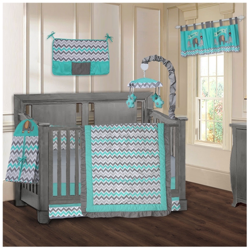 BabyFad Elephant ZigZag Turquoise Piece Baby Crib Bedding Best