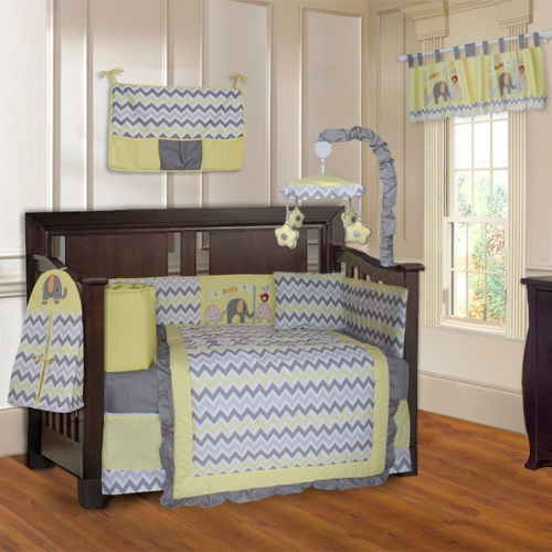 Babyfad Elephant Zigzag Yellow 10 Piece Baby Crib Bedding Best