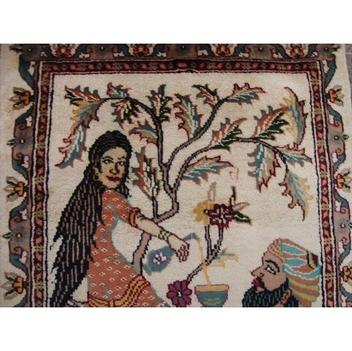 Ahmedani Awesome Umre Khayam Love Hand Knotted Rug Wool Silk Carpet Pair 3.1' x 2.0', 3.1' x 2.1' Area Rug - Multi-Colour