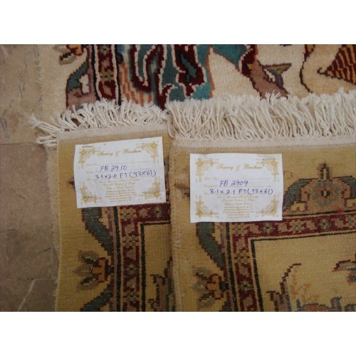 Ahmedani Awesome Umre Khayam Love Hand Knotted Rug Wool Silk Carpet Pair 3.1' x 2.0', 3.1' x 2.1' Area Rug - Multi-Colour