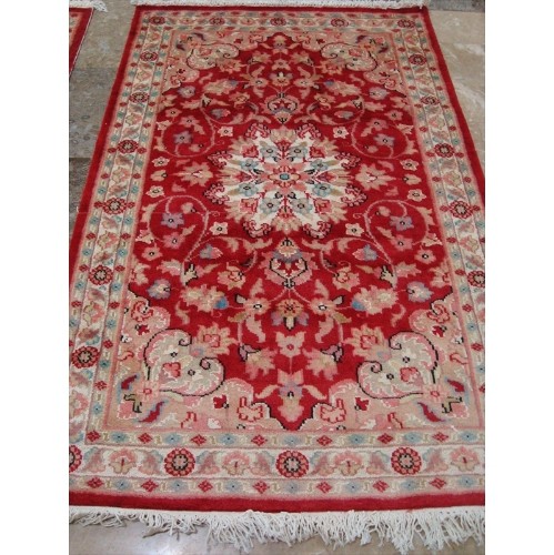 Ahmedani Awesome Love Floral Hand Knotted Oriental Rug Wool Silk Carpet Pair 4.1' x 2.6', 4.1' x 2.7' Area Rug - Red