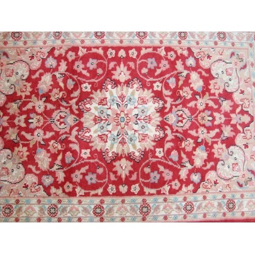 Ahmedani Awesome Love Floral Hand Knotted Oriental Rug Wool Silk Carpet Pair 4.1' x 2.6', 4.1' x 2.7' Area Rug - Red