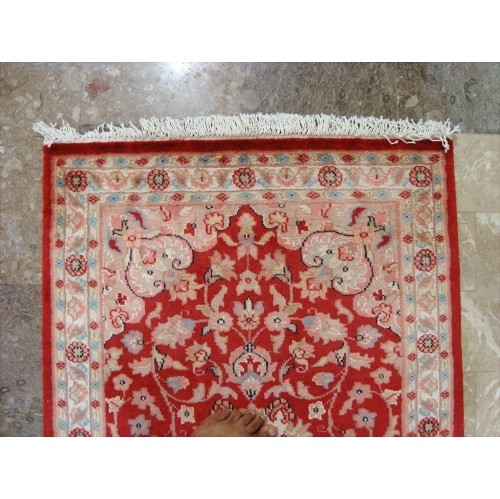Ahmedani Awesome Love Floral Hand Knotted Oriental Rug Wool Silk Carpet Pair 4.1' x 2.6', 4.1' x 2.7' Area Rug - Red