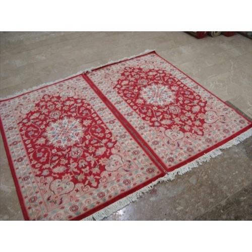 Ahmedani Awesome Love Floral Hand Knotted Oriental Rug Wool Silk Carpet Pair 4.1' x 2.6', 4.1' x 2.7' Area Rug - Red
