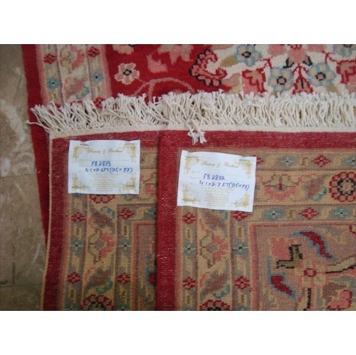 Ahmedani Awesome Love Floral Hand Knotted Oriental Rug Wool Silk Carpet Pair 4.1' x 2.6', 4.1' x 2.7' Area Rug - Red