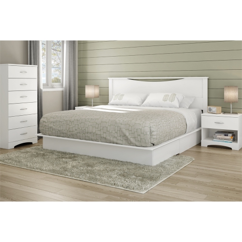 South Shore Step One King Platform Bed with Drawers, Pure White