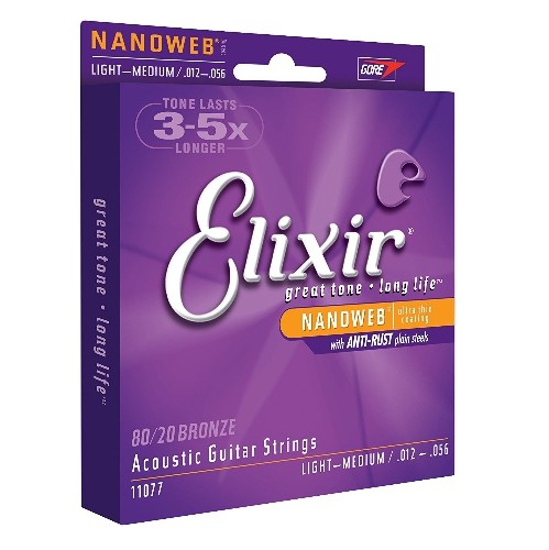Cordes de guitare acoustique Elixir, 6 cordes, revêtement NANOWEB pâle-moyen