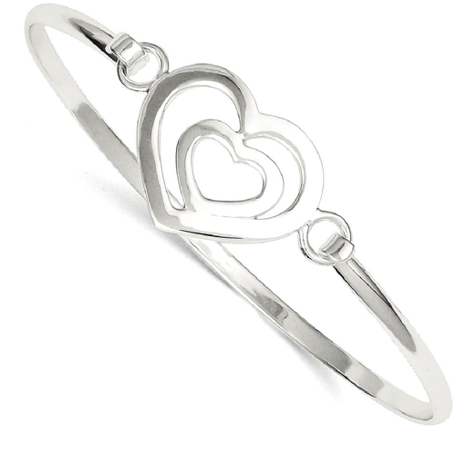 IceCarats 925 Sterling Silver Heart Within A Bangle Bracelet Cuff Expandable Stackable For Women Hook Clasp