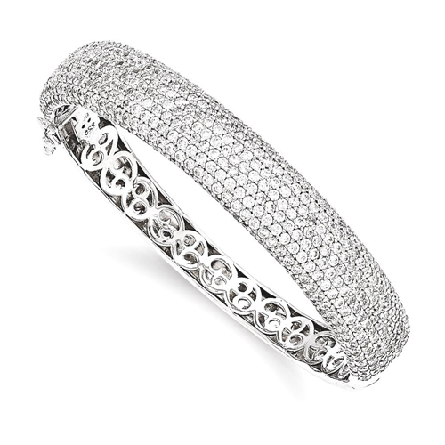 Icecarats 925 Sterling Silver 504 Stone Cubic Zirconia Cz Hinged Bangle Bracelet Cuff Expandable 