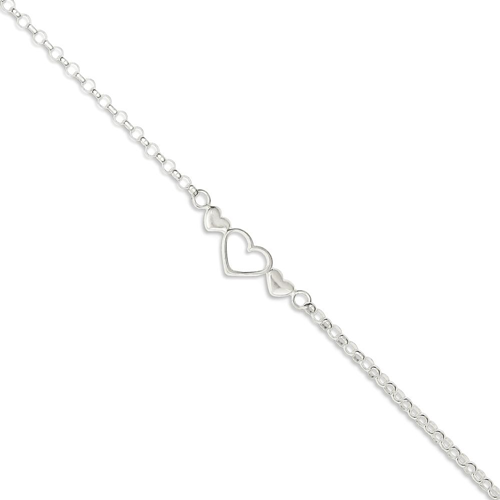 IceCarats 925 Sterling Silver 10 Inch Triple Heart Anklet For Women Ankle Beach Chain Bracelet