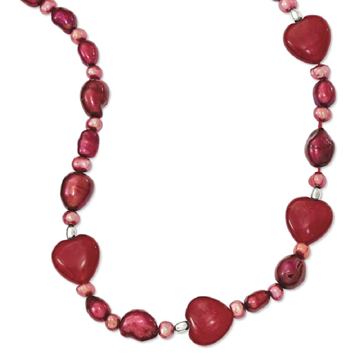 IceCarats 925 Sterling Silver Red Jade Hearts/ Freshwater Cultured Pearl Bracelet 7.50 Inch Natural Stone Wood