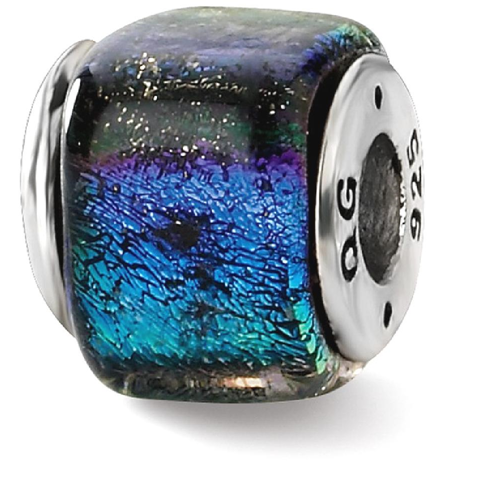 IceCarats 925 Sterling Silver Charm For Bracelet Rainbow Dichroic Glass Square Bead Glas