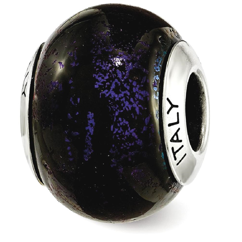 IceCarats 925 Sterling Silver Charm For Bracelet Purple/black Italian Murano Bead Glas