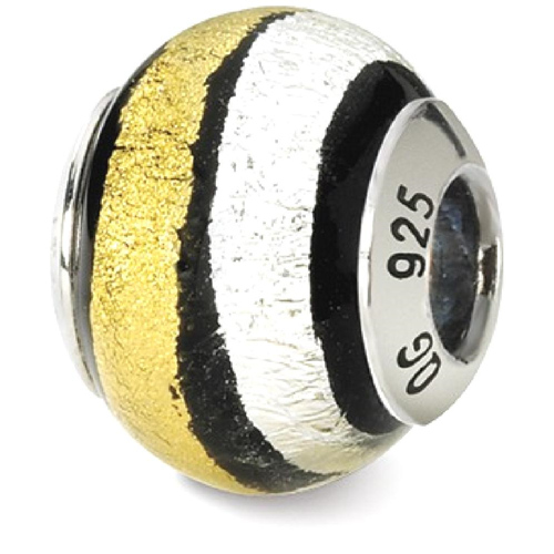 IceCarats 925 Sterling Silver Charm For Bracelet Silver/gold/black Italian Murano Bead Glas