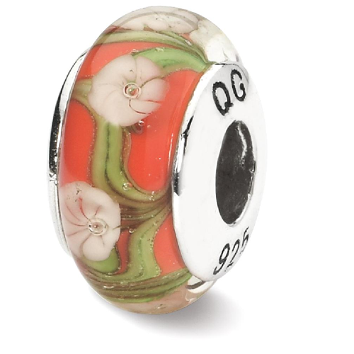 IceCarats 925 Sterling Silver Charm For Bracelet Red/white Floral Hand Blown Glass Bead Glas H