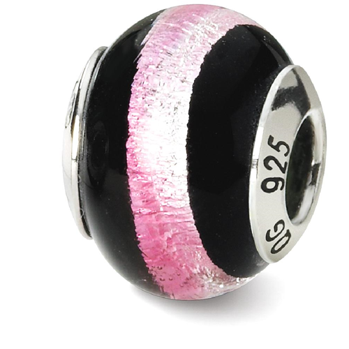 IceCarats 925 Sterling Silver Charm For Bracelet Pink/black Italian Murano Bead Glas