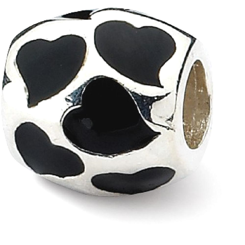 IceCarats 925 Sterling Silver Charm For Bracelet Black Enameled Hearts Bead Love