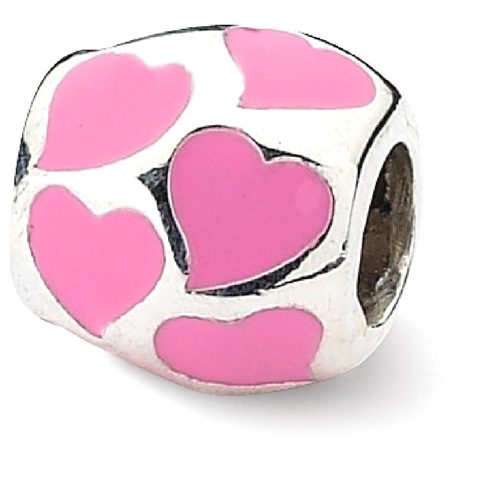 IceCarats 925 Sterling Silver Charm For Bracelet Pink Enameled Hearts Bead Love