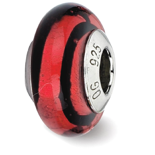 IceCarats 925 Sterling Silver Charm For Bracelet Red/black Stripes Italian Murano Bead Glas