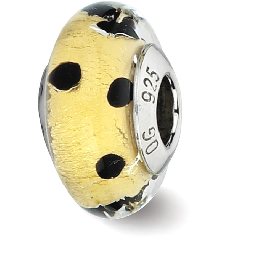 IceCarats 925 Sterling Silver Charm For Bracelet Gold Black Dots Italian Murano Bead Glas
