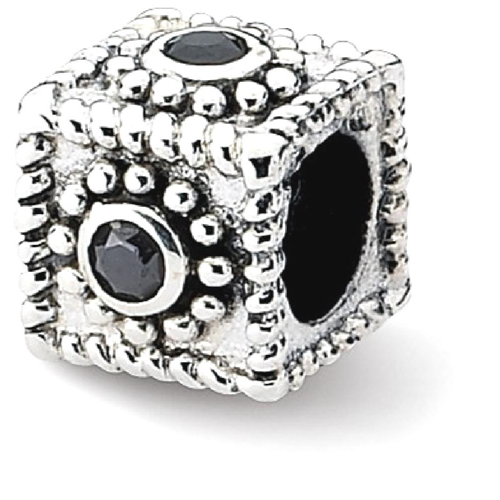 IceCarats 925 Sterling Silver Charm For Bracelet Square Cubic Zirconia Cz Bead Stone Crystal Ed Black