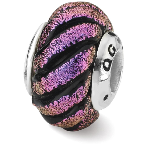 IceCarats 925 Sterling Silver Charm For Bracelet Purple Swirl Dichroic Glass Bead Glas