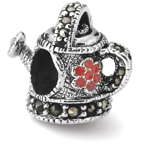 IceCarats 925 Sterling Silver Charm For Bracelet Enameled Marcasite Watering Can Bead Nature Around The House Stone Crystal