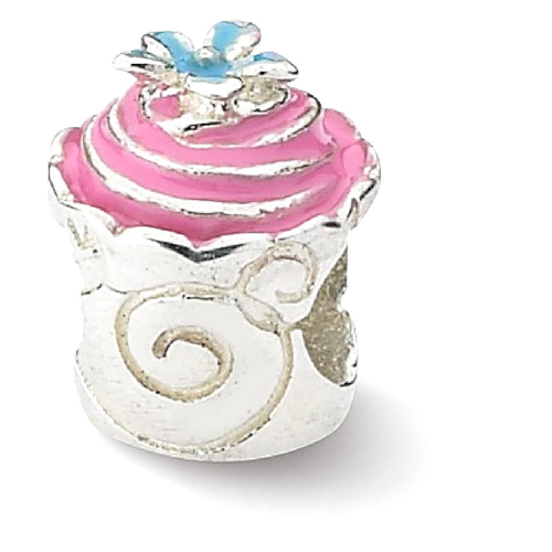 IceCarats 925 Sterling Silver Charm For Bracelet Pink Enameled Cupcake Bead Food Drink