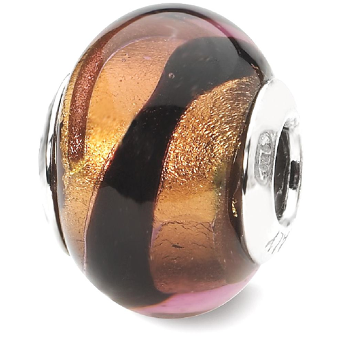 IceCarats 925 Sterling Silver Charm For Bracelet Copper/black Italian Murano Bead Glas