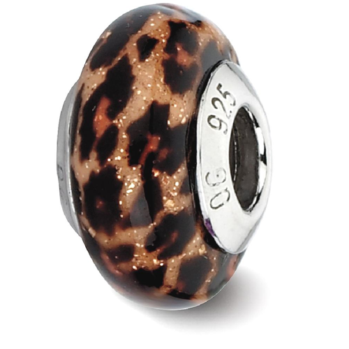 IceCarats 925 Sterling Silver Charm For Bracelet Brown Jaguar Glitter Overlay Glass Bead Designed Glas Italian