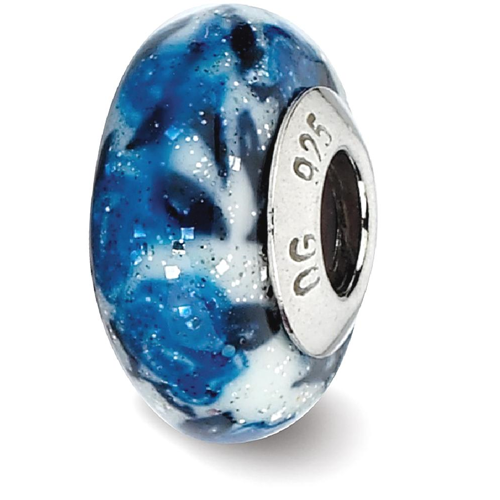 IceCarats 925 Sterling Silver Charm For Bracelet Blue Rose Glitter Overlay Glass Bead Designed Glas Italian