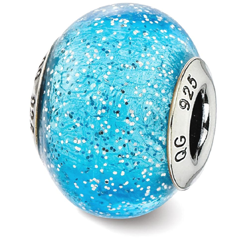 IceCarats 925 Sterling Silver Charm For Bracelet Italian Blue Glitter Glass Bead Glas Murano