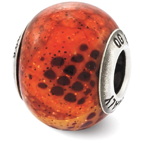 IceCarats 925 Sterling Silver Charm For Bracelet Italian Pink Orange Python Glass Bead Overlay Designed Glas