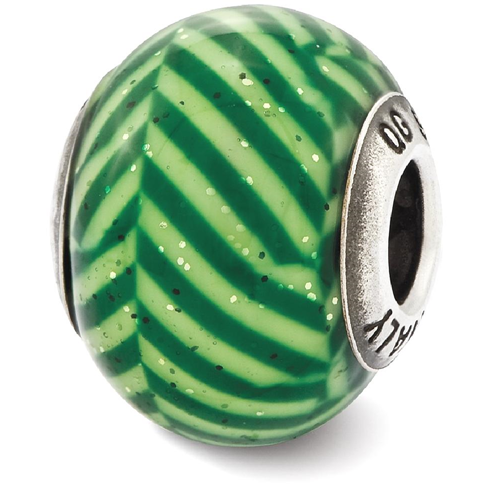 IceCarats 925 Sterling Silver Charm For Bracelet Italian Green Stripes Glitter Glass Bead Overlay Designed Glas