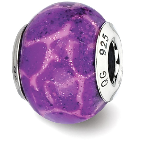 IceCarats 925 Sterling Silver Charm For Bracelet Purple Pink Glitter Overlay Glass Bead Designed Glas Italian