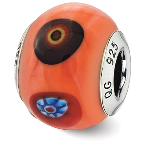IceCarats 925 Sterling Silver Charm For Bracelet Italian Orange Decorative Accents Glass Bead Glas Murano