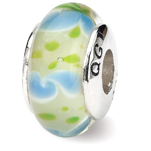 IceCarats 925 Sterling Silver Charm For Bracelet Green/blue Hand Blown Glass Bead Glas H