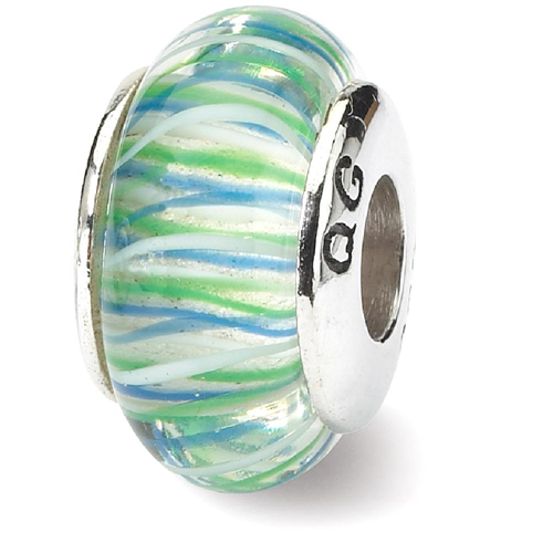IceCarats 925 Sterling Silver Charm For Bracelet Blue/green Hand Blown Glass Bead Glas H