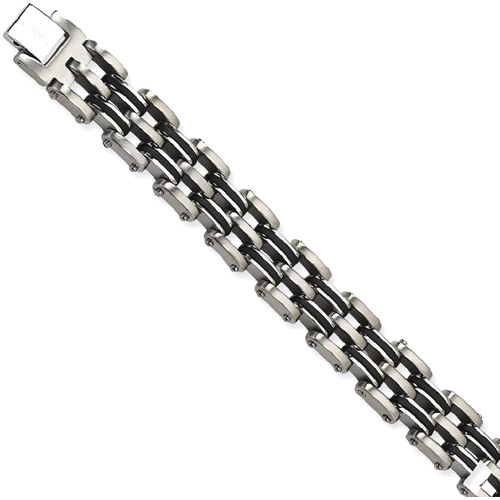 Stainless Steel Black Rubber 9.25in Bracelet