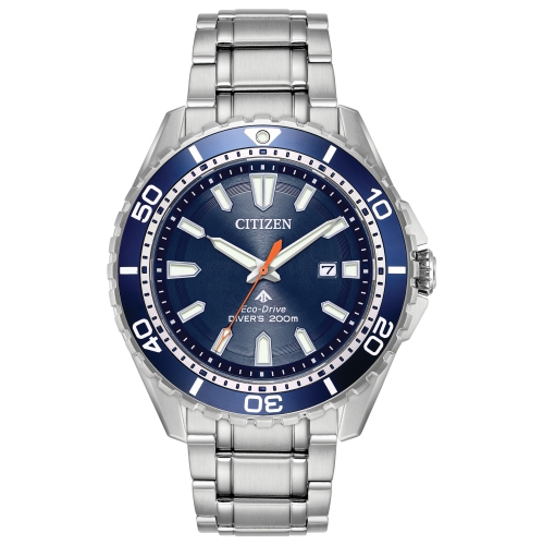 Montre pour hommes Promaster Dive Eco-Drive 45&nbsp;mm de Citizen avec boîtier et bracelet en acier inoxydable argenté et cadran bleu