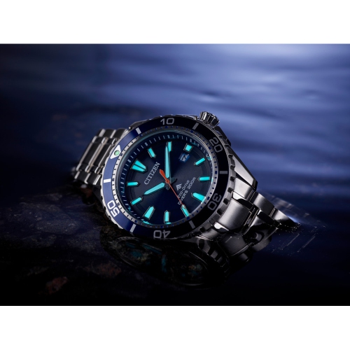 Citizen Mens Promaster Dive Eco-Drive Watch 45mm Silver-Tone Stainless Steel Case and Bracelet with Blue Dial