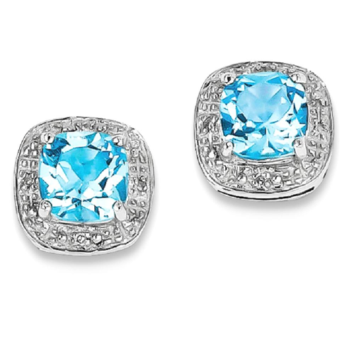 IceCarats 925 Sterling Silver Swiss Blue Topaz Diamond Post Stud Ball Button Earrings