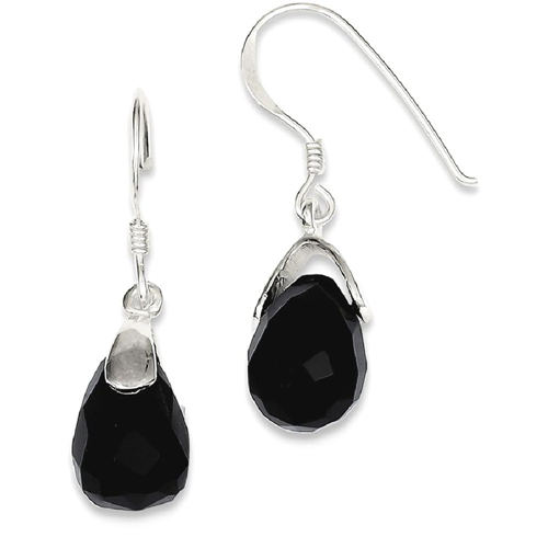 925 Sterling Silver Black Onyx Ball Drop Dangling Earrings