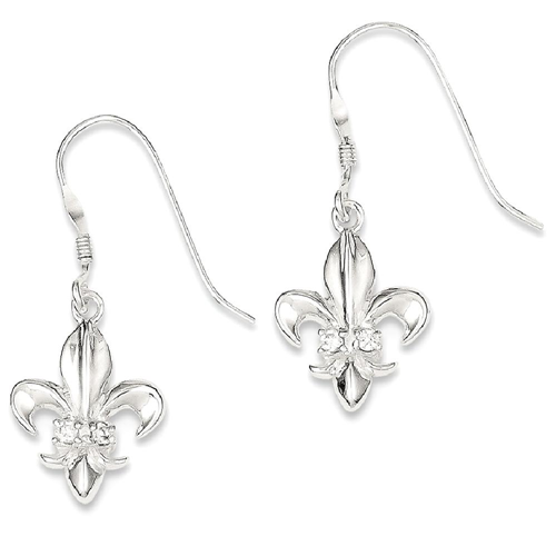 Icecarats 925 Sterling Silver Cubic, Fleur De Lis Chandelier Earrings