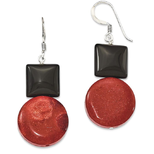 IceCarats 925 Sterling Silver Black Agate Reconstituted Red Coral Drop Dangle Chandelier Earrings